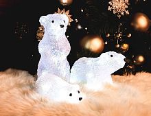Светящиеся акриловые фигурки ПОЛЯРНОЕ СЕМЕЙСТВО, 3 шт., белые, 40 холодных белых LED-огней, 26 см, таймер, батарейки, уличные, Kaemingk (Lumineo)