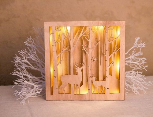 Светящееся объёмная композиция "Оленья опушка", дерево, 15 тёплых белых LED-огней, 23x23x3 см, батарейки, Kaemingk фото 2