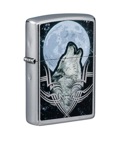 Зажигалка Zippo Howling Wolf Design, покрытие Street Chrome™, латунь/сталь, серебристая, матовая