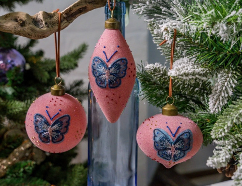 Набор стеклянных шаров и украшений ПАПИЙОН БЛЮ, 10-15 см, 12 шт., Winter Deco