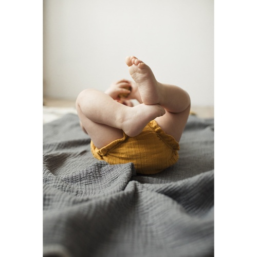 Шорты для новорожденных из хлопкового муслина горчичного цвета из коллекции essential фото 3