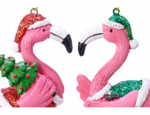 Ёлочная игрушка "Новогодний фламинго", полистоун, 4x8x13.5 см, разные модели, Kaemingk фото 2