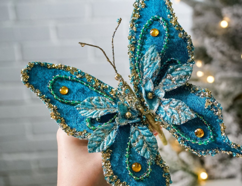 Ёлочная игрушка БАБОЧКА СЮЗЕТ на клипсе, полиэстер, 15 см, Winter Deco фото 3