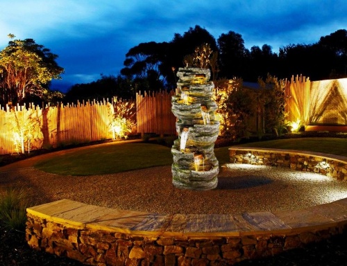 Декоративный садовый фонтан-каскад BELLA CASCATA, искусственный камень, тёплая белая LED-подсветка, 202х102х81 см, Kaemingk (Lumineo) фото 3