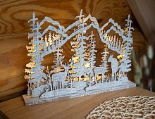 Декоративный новогодний светильник ОЛЕНИ В ЛЕСУ, дерево, 12 тёплых белых LED-огней, 36х25 см, таймер, батарейки, Kaemingk (Lumineo)