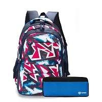 Рюкзак Torber Class X, темно-синий с розовым орнаментом, 45 x 30 x 18 см + Пенал в подаро