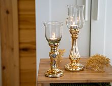 Подсвечник-бокал "Высший свет", стекло, золотая отделка, 10.5x33 см, Kaemingk