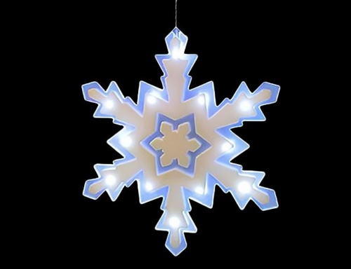 Светильник декоративный "Снежинка" с подсветкой 12 холодными белыми LED - светодиодиодами, батарейки, таймер, на присоске, 23х20 см, SNOWHOUSE