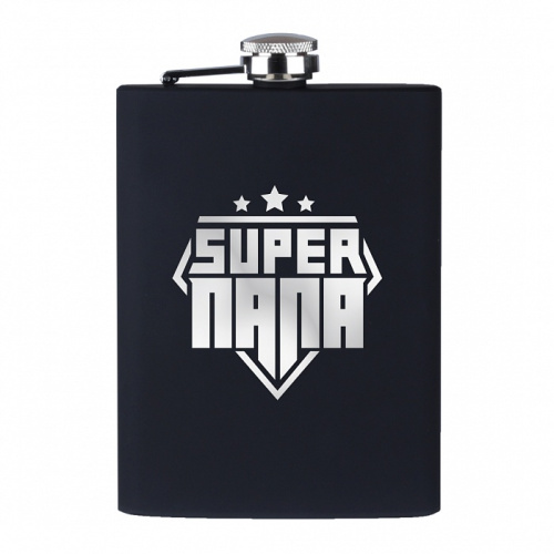 Фляга - Набор подарочный "Super папа" из нержавеющей стали/SoftTouch, объем 240 мл, шариковая ручка, цвет черный фото 2