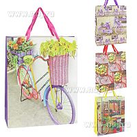 Пакет подарочный "Bicycle&Flowers" со стразами, 4 вида, 210г/м2 L26*W12*H32