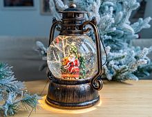 Фонарь 'снежный шар' САНТА И СЕРЕБРИСТЫЙ СНЕГ, пластик, LED-подсветка, 28 см, батарейки, Peha Magic