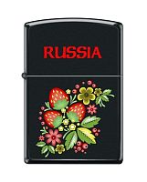 Зажигалка ZIPPO Ягода-Малина, латунь/сталь с покрытием Black Matte, чёрная, матовая, 36x12x56 мм, 218 RUSSIAN KHOKHLOMA