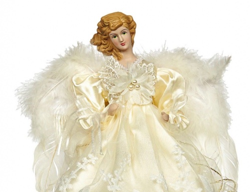 Новогодняя фигурка - ёлочная верхушка "Ангел флори", фарфор, текстиль, белая, 30.5 см, Goodwill фото 2
