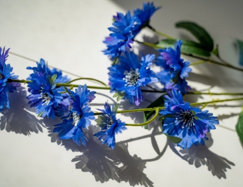 Искусственные полевые цветы -декоративная ветка "Васильки", полиэстер, голубые, 55 см, Kaemingk фото 2