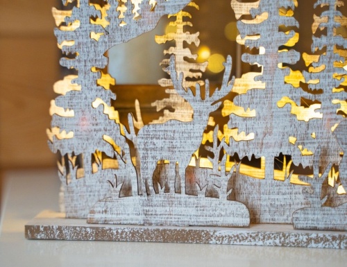 Декоративный новогодний светильник ОЛЕНИ В ЛЕСУ, дерево, 12 тёплых белых LED-огней, 36х25 см, таймер, батарейки, Kaemingk (Lumineo) фото 2