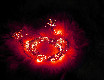 Световой занавес "Капельки мерцающий", 256 красных LED-огней мерцающих, 1.6х1.6 м, серебристая проволока, Торг-Хаус