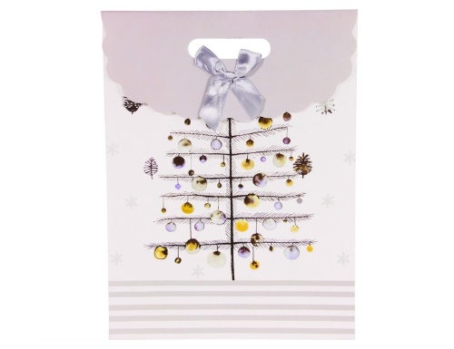 Сумочка для подарков CHRISTMAS CHARM (с ёлкой), бело-серебряная гамма, 24х32 см, Due Esse Christmas фото 2