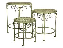 Кованые садовые столики АЖУРНЫЙ ПРОВАНС, металл, зелёный, 3 столика, Edelman