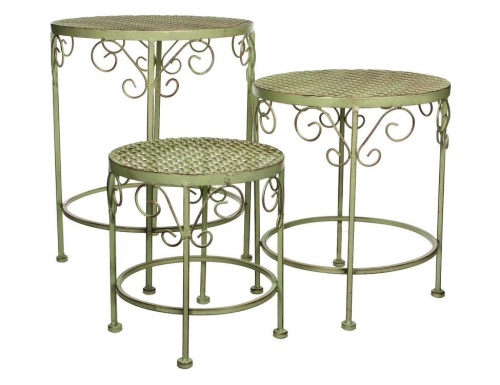 Кованые садовые столики АЖУРНЫЙ ПРОВАНС, металл, зелёный, 3 столика, Edelman