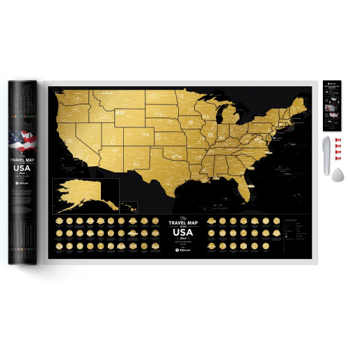 Карта travel map usa black