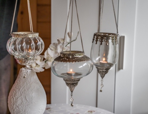 Подвесной подсвечник под чайную свечу "Шармила", стекло, алюминий, серебряный, 28 см, Boltze фото 2