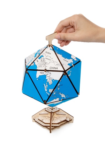 Конструктор деревянный 3D EWA Глобус Икосаэдр с секретом (шкатулка, сейф) синий фото 2