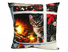 Светящаяся подушка "Котёнок за окном", 2 тёплых белых LED-огня, 45х45 см, Peha Magic