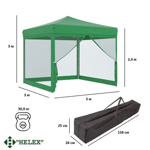 Тент-шатер быстросборный Helex 4351 3x3х3м полиэстер зеленый фото 7