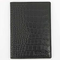 Обложка для паспорта S.Quire, натуральная воловья кожа, черный, фактурная, 9,9x13,4 см
