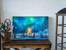 Светящаяся картина "Новогодние пингвины", 10 LED-огней, 38х58 см, Kaemingk