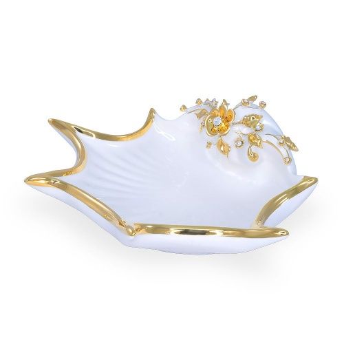 LAGUNA Ракушка с цветком D35 см, керамика, цвет белый, декор золото, swarovski