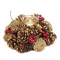 T 76520 Подсвечник (шишки/ягоды) GLD/RD 19CM