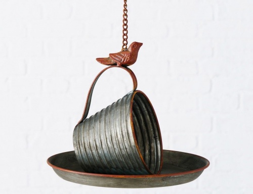 Декоративная кормушка для птиц "Винтажная чашечка", металлическая, медно-серая, 22х20 см, Boltze