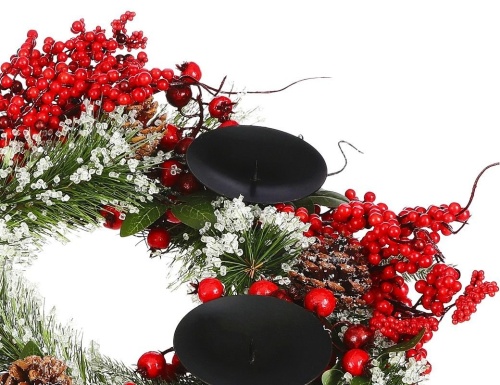 Декоративный венок - подсвечник с шишками и ягодами ДЖЕРРИ,  на 4 свечи, 50 см, Edelman фото 2