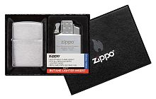 Набор Zippo: зажигалка 200 с покрытием Brushed Chrome и газовый вставной блок с двойным пламенем