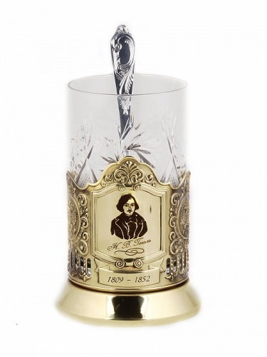 Подстаканник никель Чайная классика, Гоголь в шкатулке с накладкой (цитата) фото 2