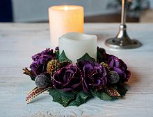 Мини-венок для свечи и декорирования "Магия роз", тёмно-сиреневый, 14 см, Swerox
