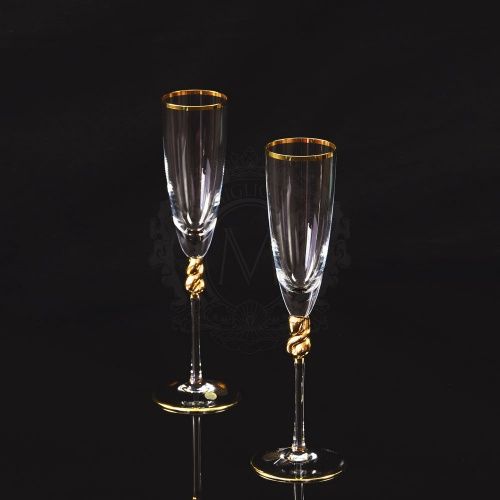 AMORE Бокал для шампанского, набор 2 шт, хрусталь/декор золото 24К фото 2