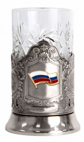 Подстаканник никел. с накладкой Флаг России (алюминий) в футляре фото 2