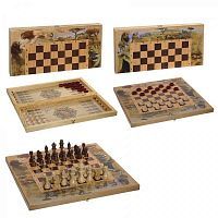 Игра настольная 3 в 1 "Сафари" (шахматы, шашки, нарды) L50 W25 H5 см 712965