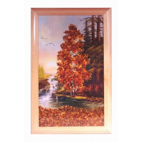 Картина "Рассвет над ручьем" из янтаря, KR-46