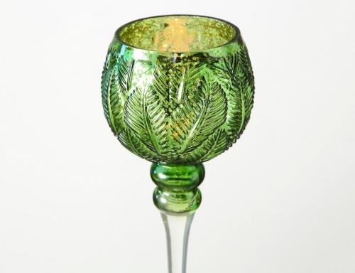 Подсвечники бокалы NOBLE LEAVES, стекло, зелёные, 30-40 см (3 шт.), Boltze фото 2