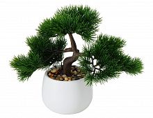 Искусственное растение "Бонсай сосна" в белом кашпо, пластик, керамика, 28х15х25 см, Boltze
