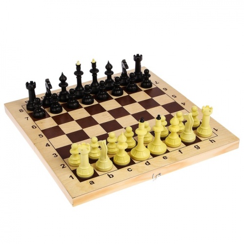 Шахматы "Айвенго" обиходные (пластик) с деревянной шахматной доской, высота короля 71 мм