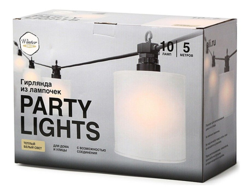 Светодиодная гирлянда Party Lights - ЛЮЧЕ ЭЛЕГАНТЕ, 10 тёплых белых LED-огней, 5 м, коннектор, чёрный провод, уличная, Winter Deco фото 3