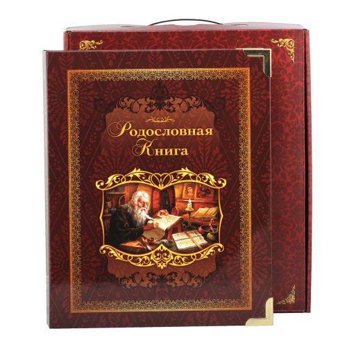 Подарочная книга - "Ламинатные Летописи" - Родословная книга "Летописец бордо" в картонной коробке, размеры: 24,5×31,5×5 см, материалы: картон, цвет: красный