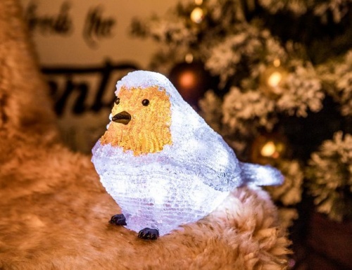 Светящаяся фигурка "Малиновка", цветной акрил, 20 холодных белых LED-ламп, 21 см, батарейки, таймер, уличный, Kaemingk фото 2