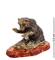 AM-3113 Фигурка «Медведь на рыбалке» (латунь, янтарь)