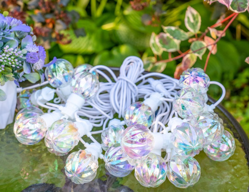 Светодиодная гирлянда из лампочек Party Lights - РАДУЖНЫЕ ШАРИКИ,  20 тёплых белых LED-огней, 10 м, коннектор, белый провод, уличная, Winter Deco фото 4