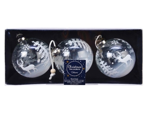 Набор стеклянных ёлочных шаров ПРИЗРАЧНЫЕ ОЛЕНИ, прозрачный, 8 см (упаковка 3 шт.), Kaemingk (Decoris) фото 3